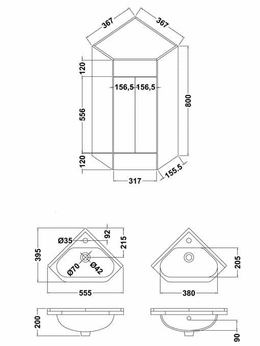 Corner 400 Unit and basin - White (BB.VTCW001)