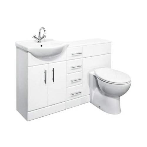 Vanity Bathroom Furniture Set WC Toilet Unit Round Pan Cistern - 1350mm