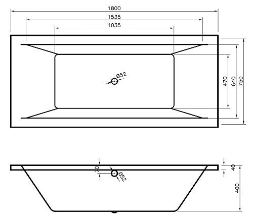 Umbro Square Double Ended Bath 1800mm x 800mm