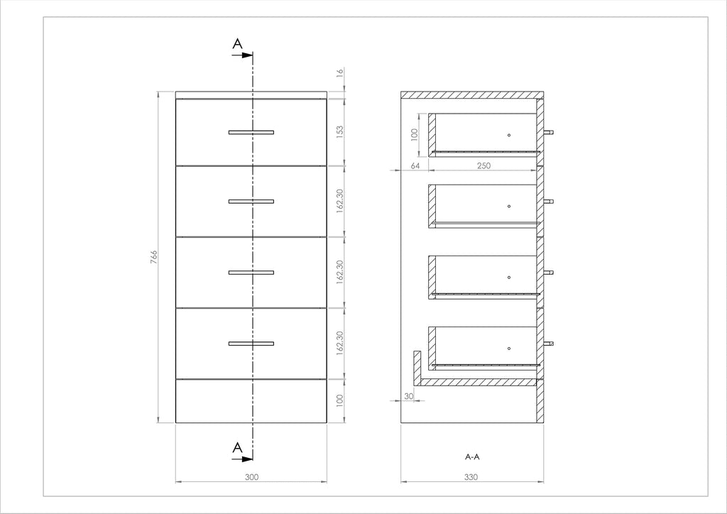 Mars Flatpack 4 Drawer unit 300x330mm