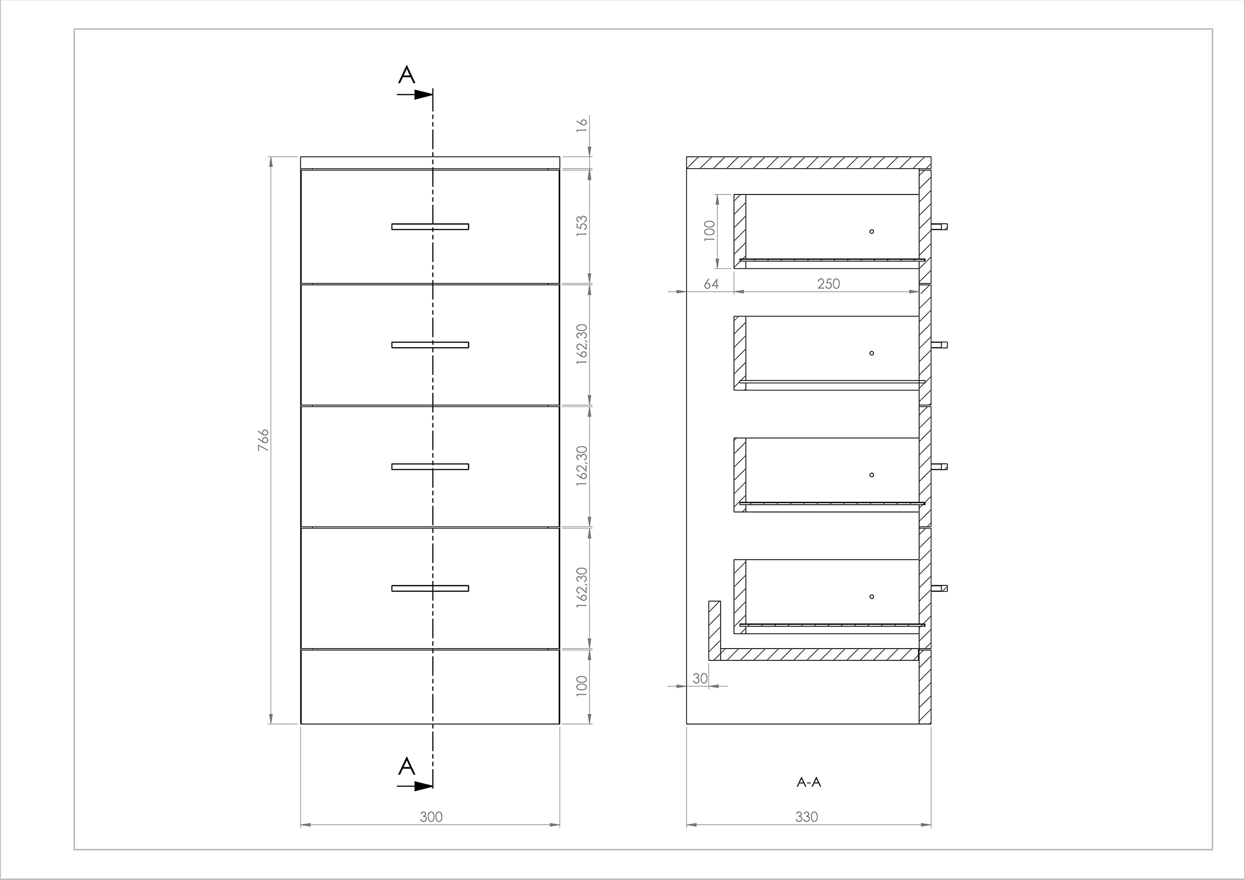 Mars Flatpack 4 Drawer unit 300x330mm