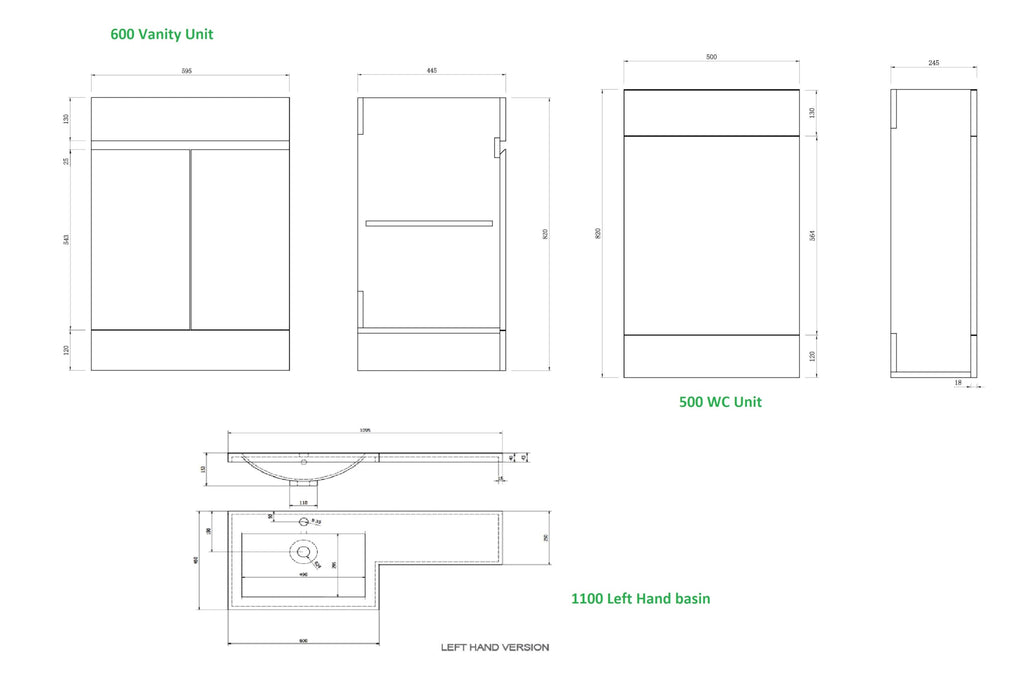 Neptune L Shape Combination Furniture Set - 1100mm Wide - Anthracite Grey