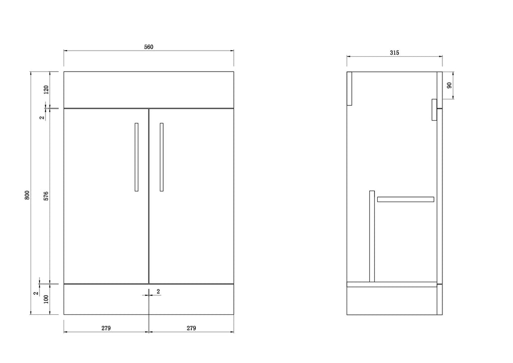 Modern 2 Door Floorstanding Vanity Unit With Basin - White
