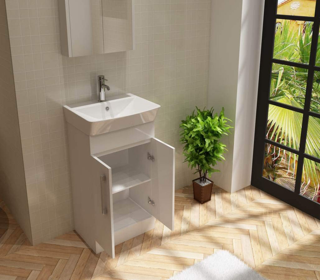 Modern 2 Door Floorstanding Vanity Unit With Basin - White
