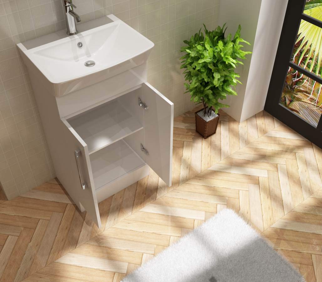Modern 2 Door Floorstanding Vanity Unit With Basin - White