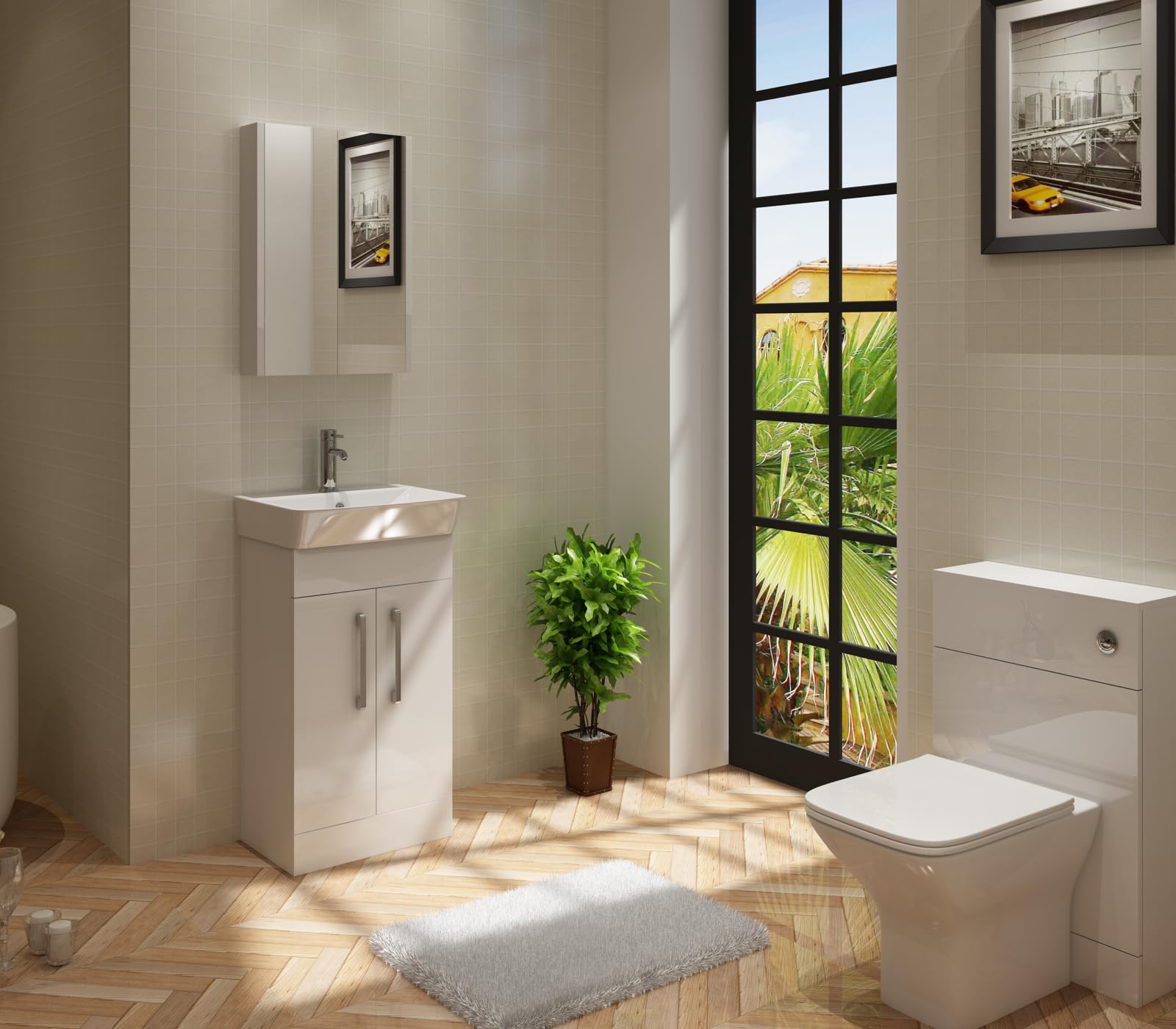 Modern 2 Door Floorstanding Vanity Unit With Basin - White