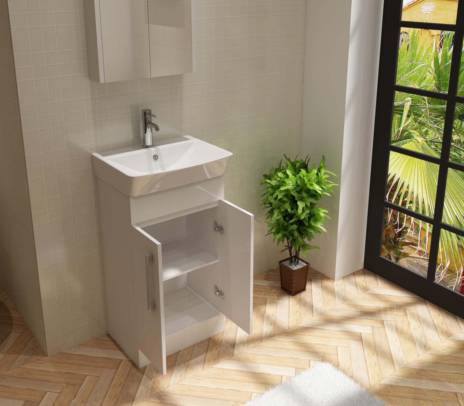 Modern 2 Door Floorstanding Vanity Unit With Basin - White