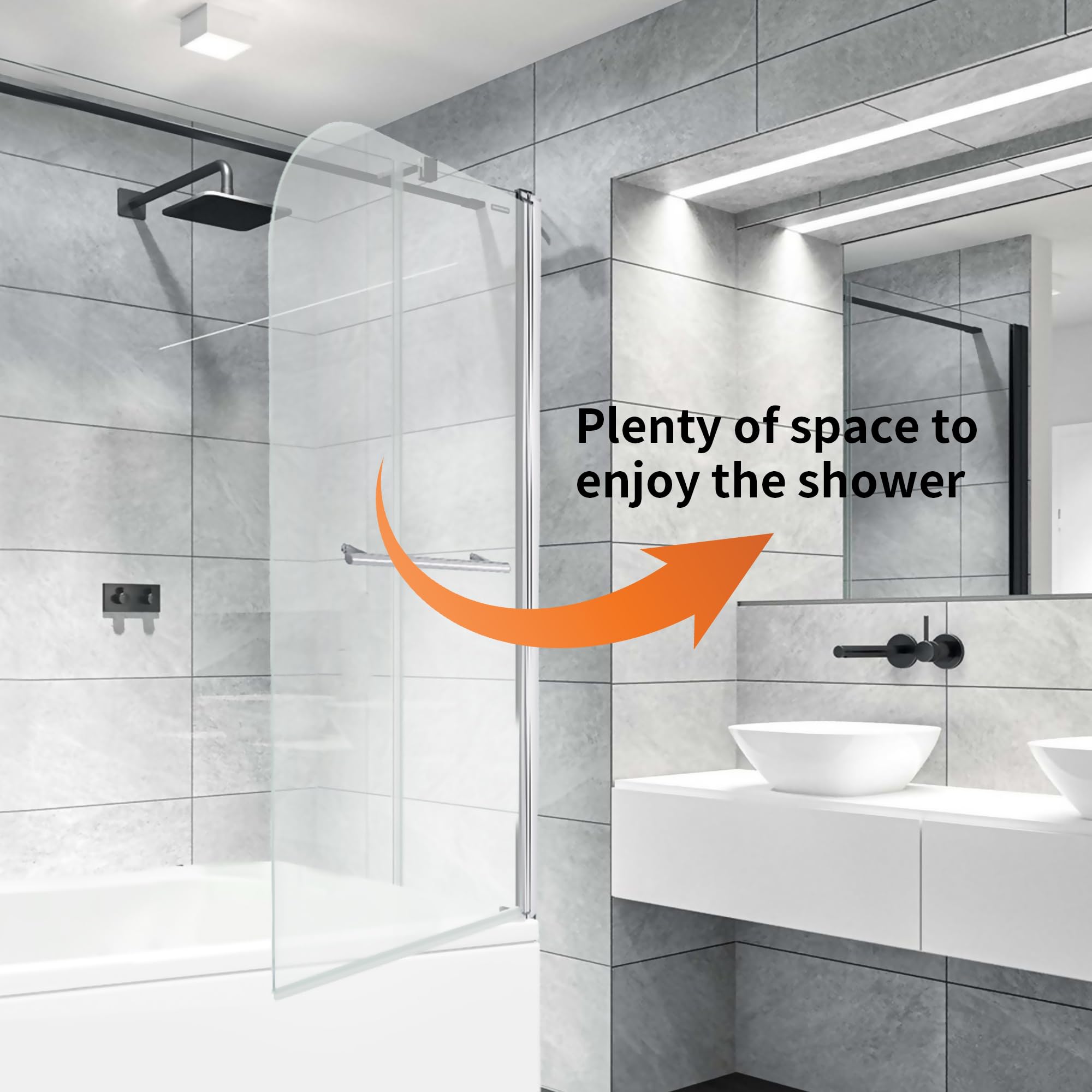 Curved Edge Bath Screen with Towel Rail - 1400 x 800mm