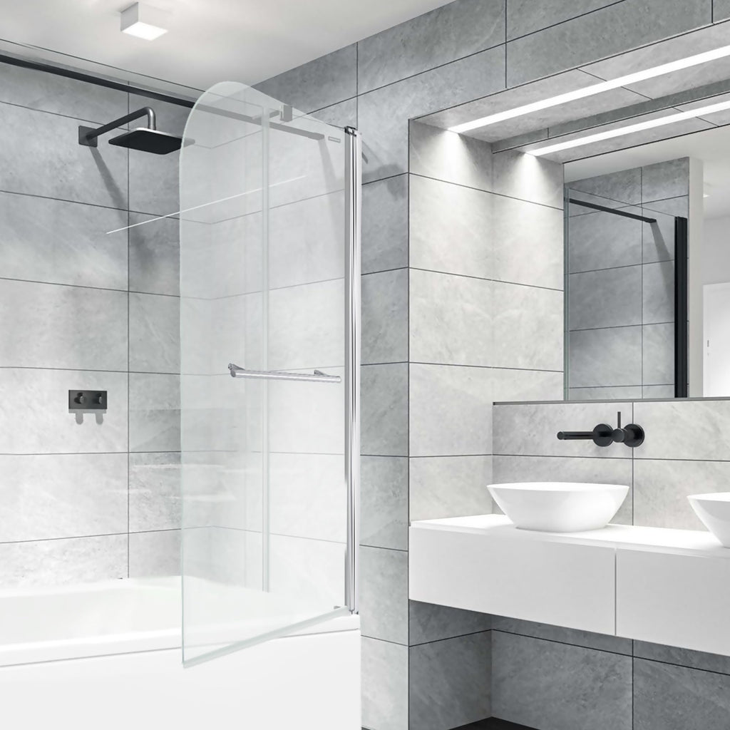 Curved Edge Bath Screen with Towel Rail - 1400 x 800mm