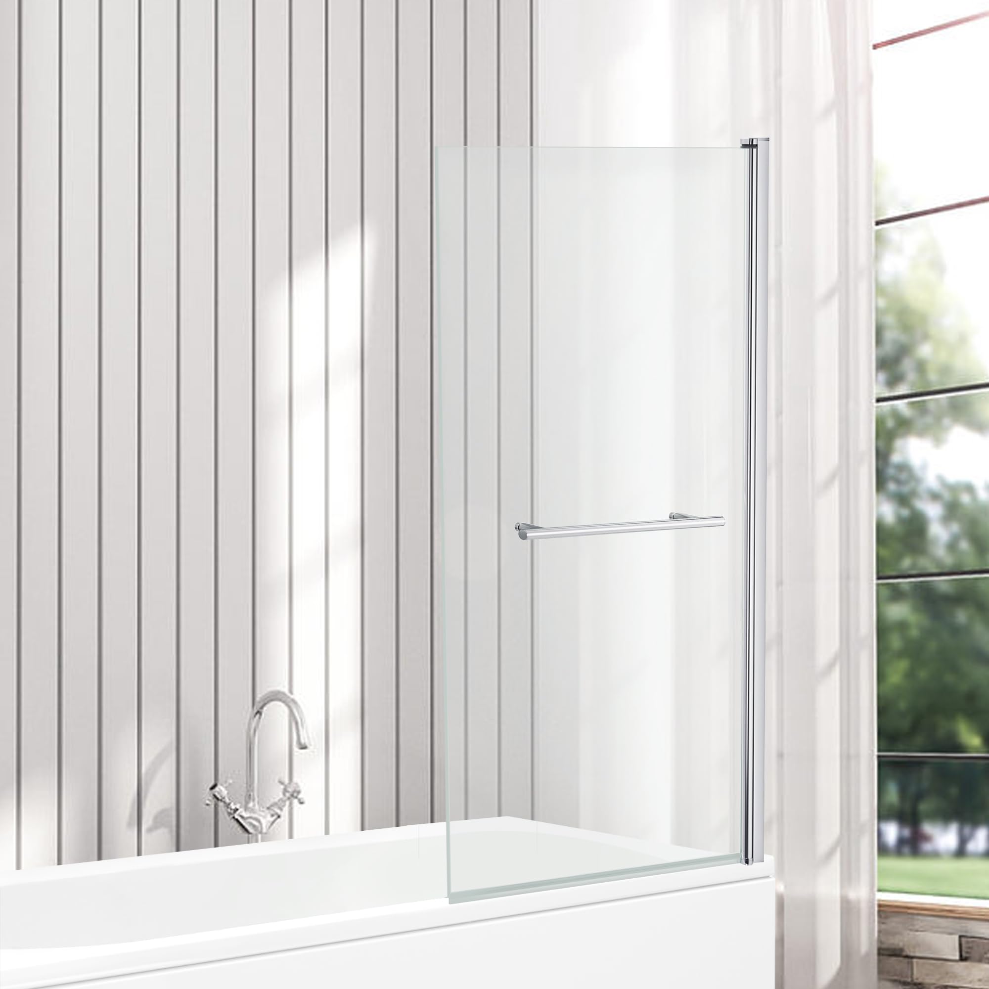 Square Edge Bath Screen with Towel Rail - 1400 x 800mm