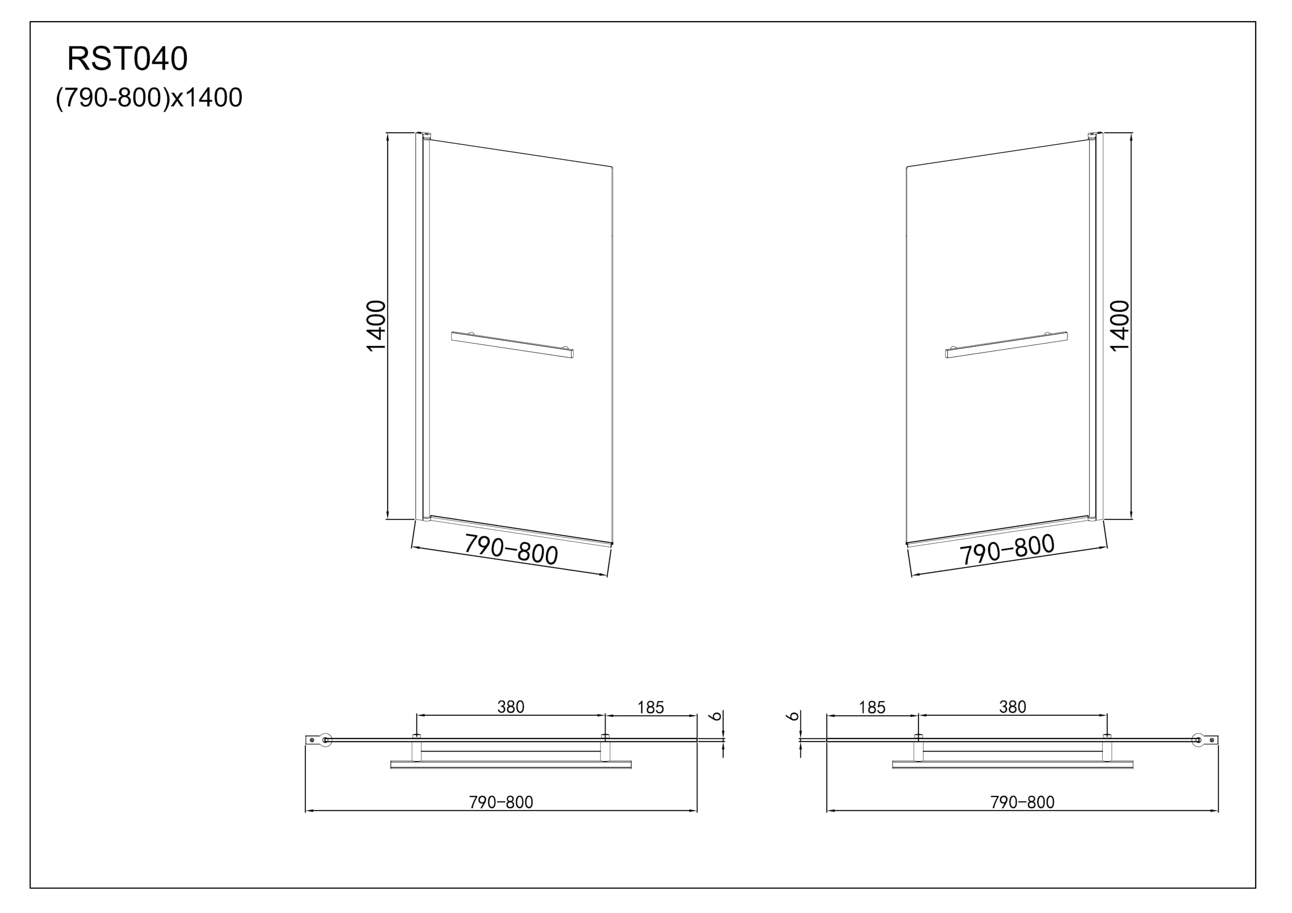 Square Edge Bath Screen with Towel Rail - 1400 x 800mm