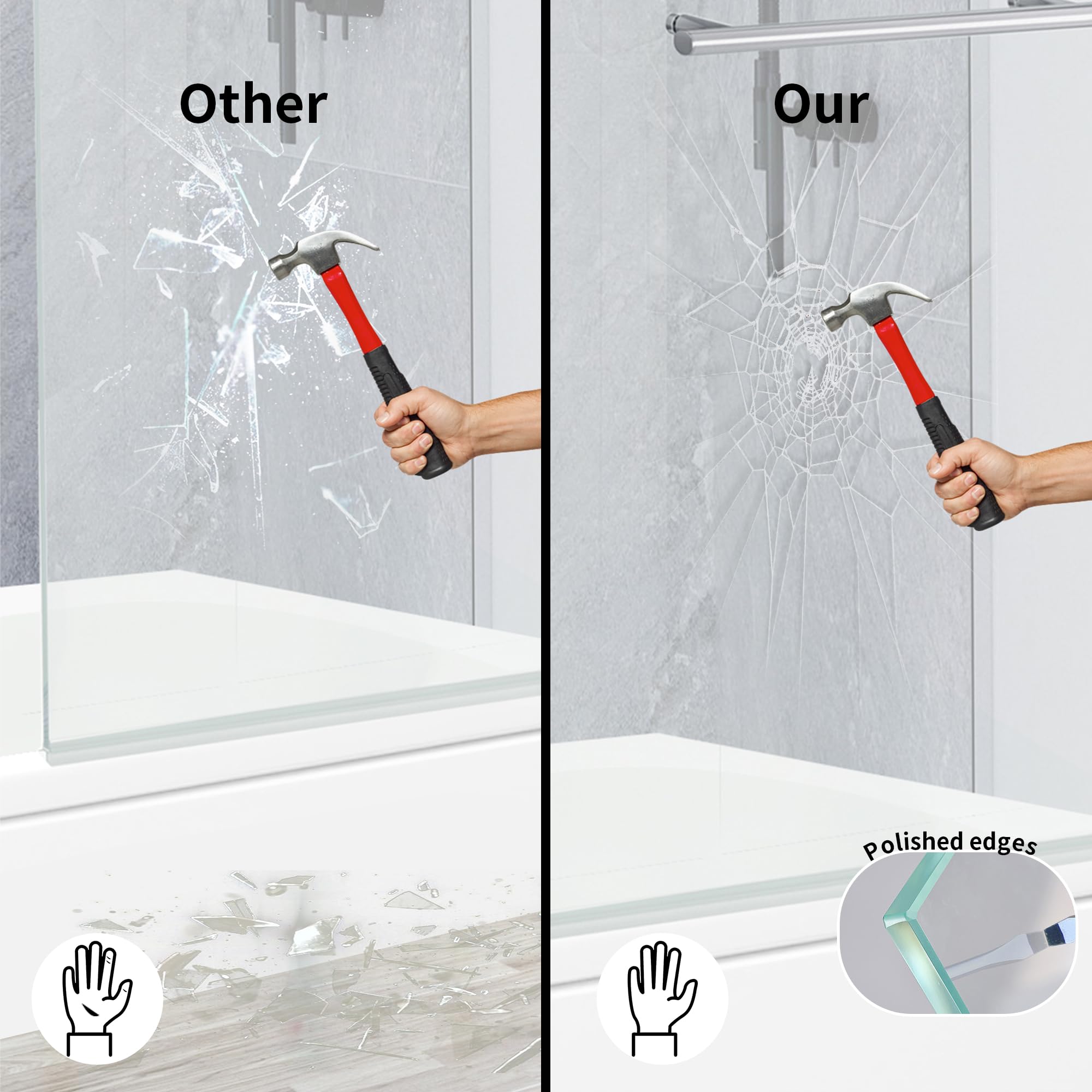 Square Edge Bath Screen with Towel Rail - 1400 x 800mm