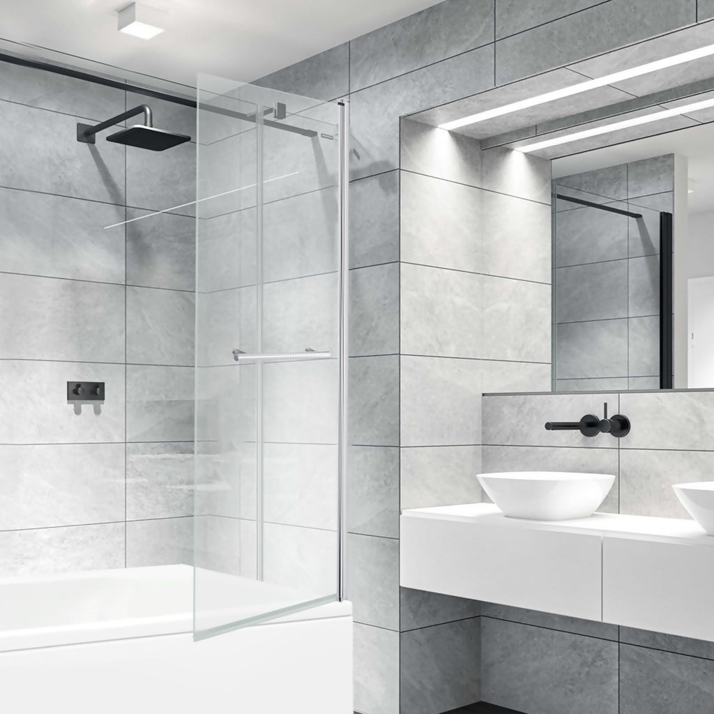 Square Edge Bath Screen with Towel Rail - 1400 x 800mm