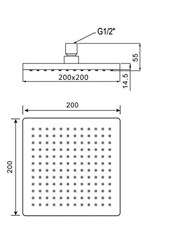 Square Fixed Head ABS 200x200 mm chrome