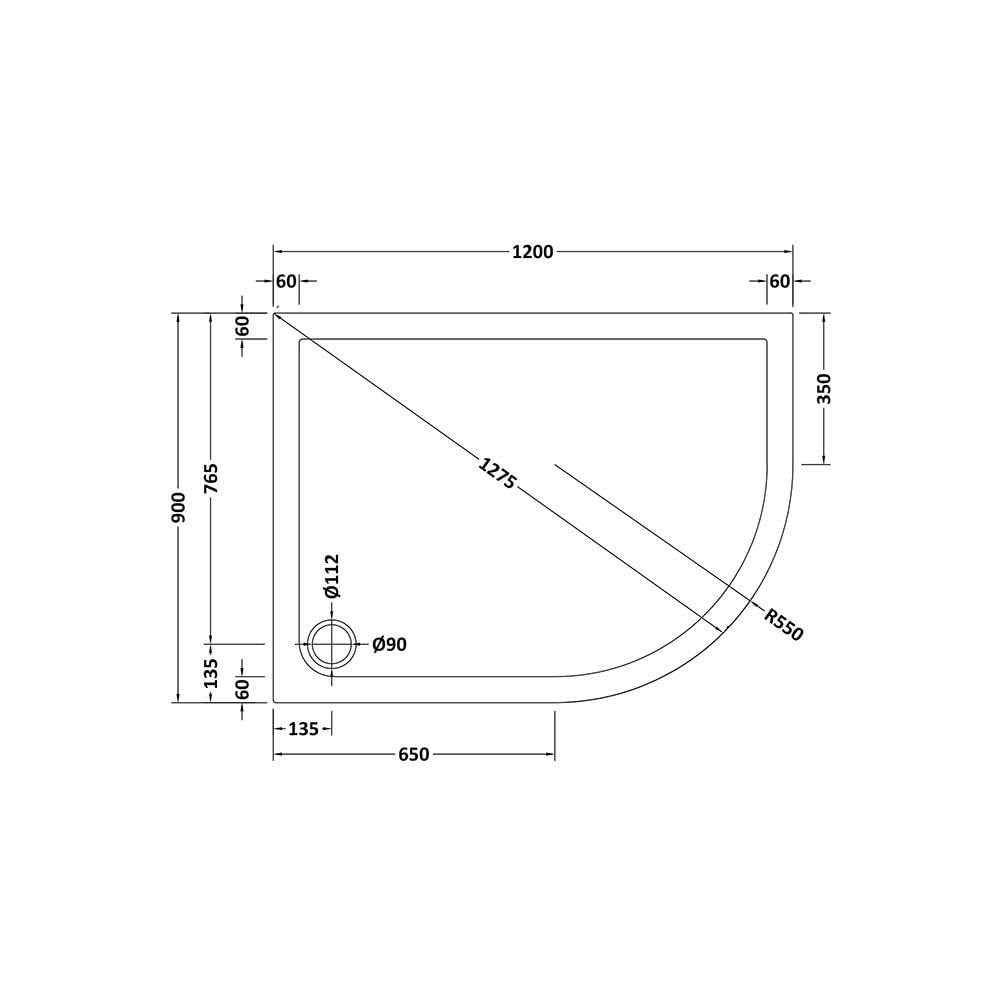 40mm Slate Grey Offset Shower Tray RH for Walk in Wet Room Enclosure Cubicle - 1200 x 900mm