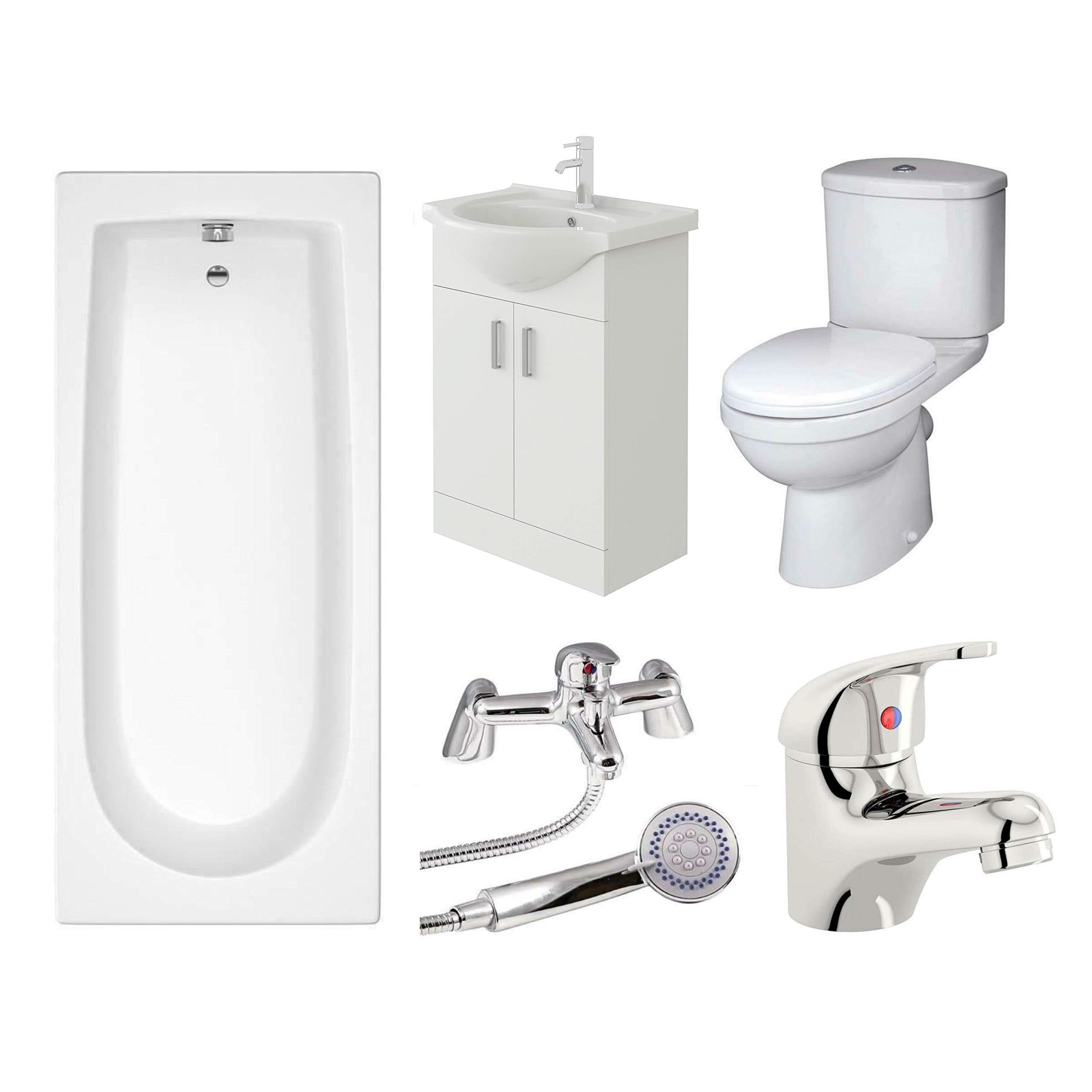 Rosina Vanity Unit, Toilet & Single Ended Bath Bathroom Suite - 1700mm
