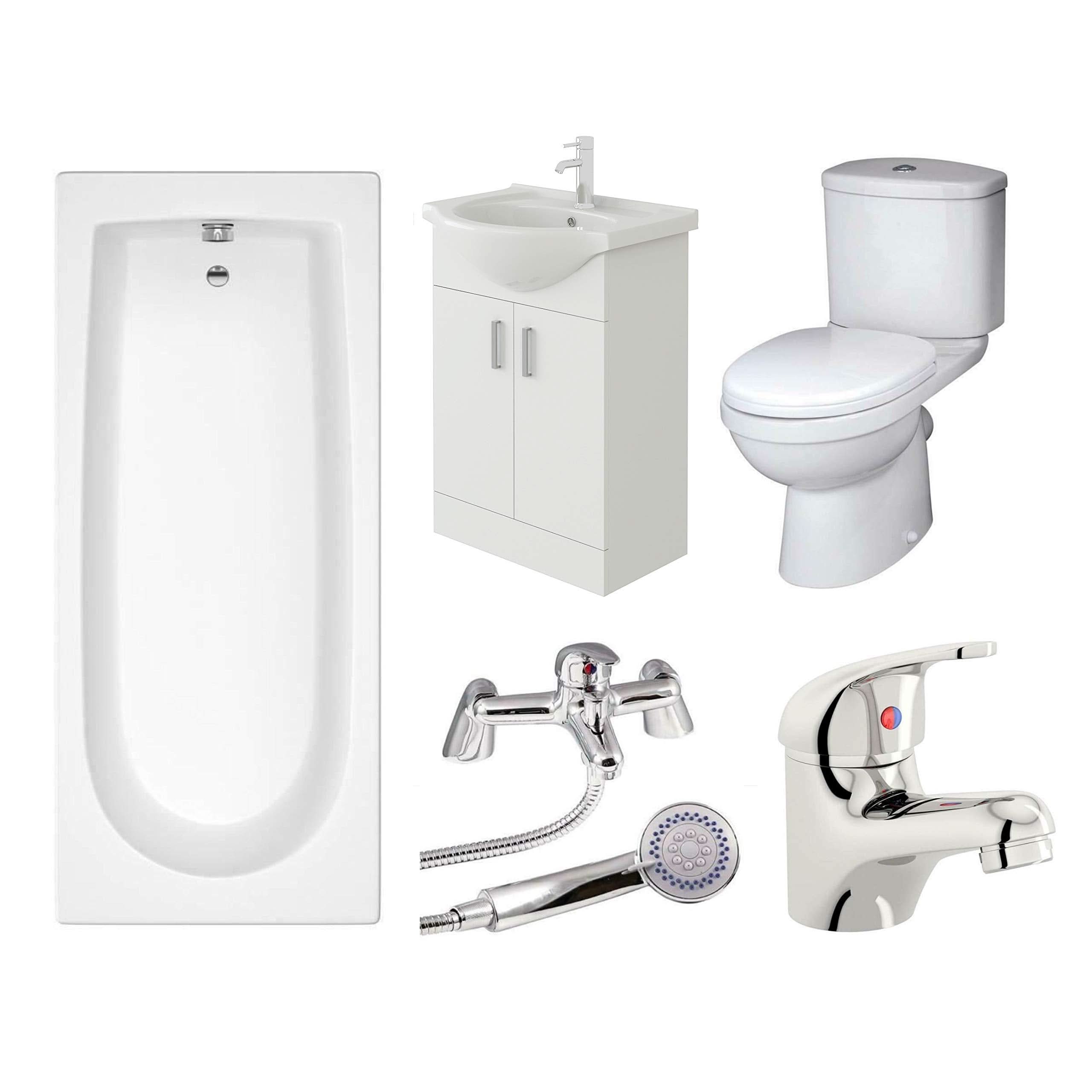 Rosina Vanity Unit, Toilet & Single Ended Bath Bathroom Suite - 1800mm