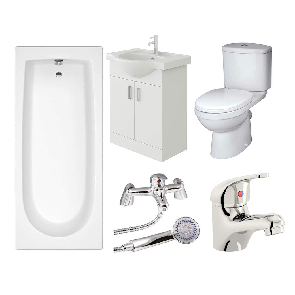 Rosina 1500mm Bath, White Vanity Unit & Taps Bathroom Suite