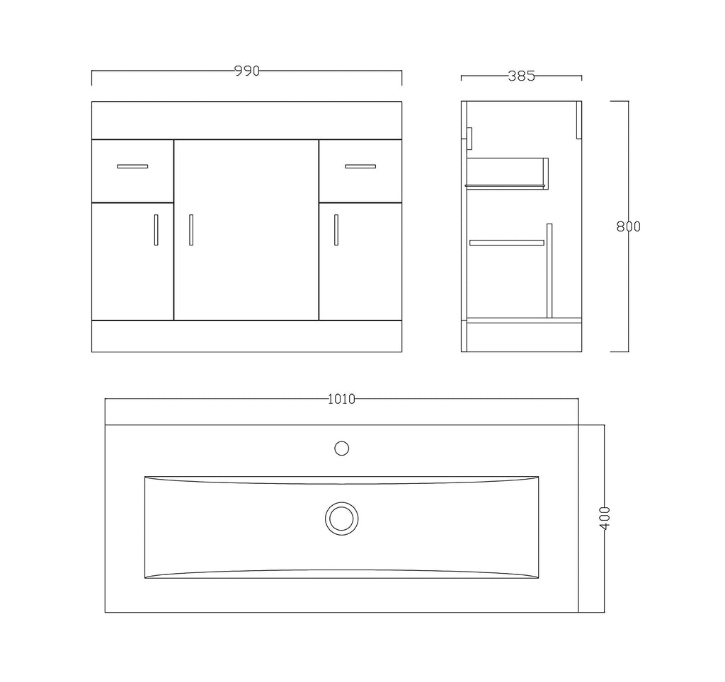 Sobek 1000mm Vanity Sink Unit & Waterfall Basin Mixer Tap