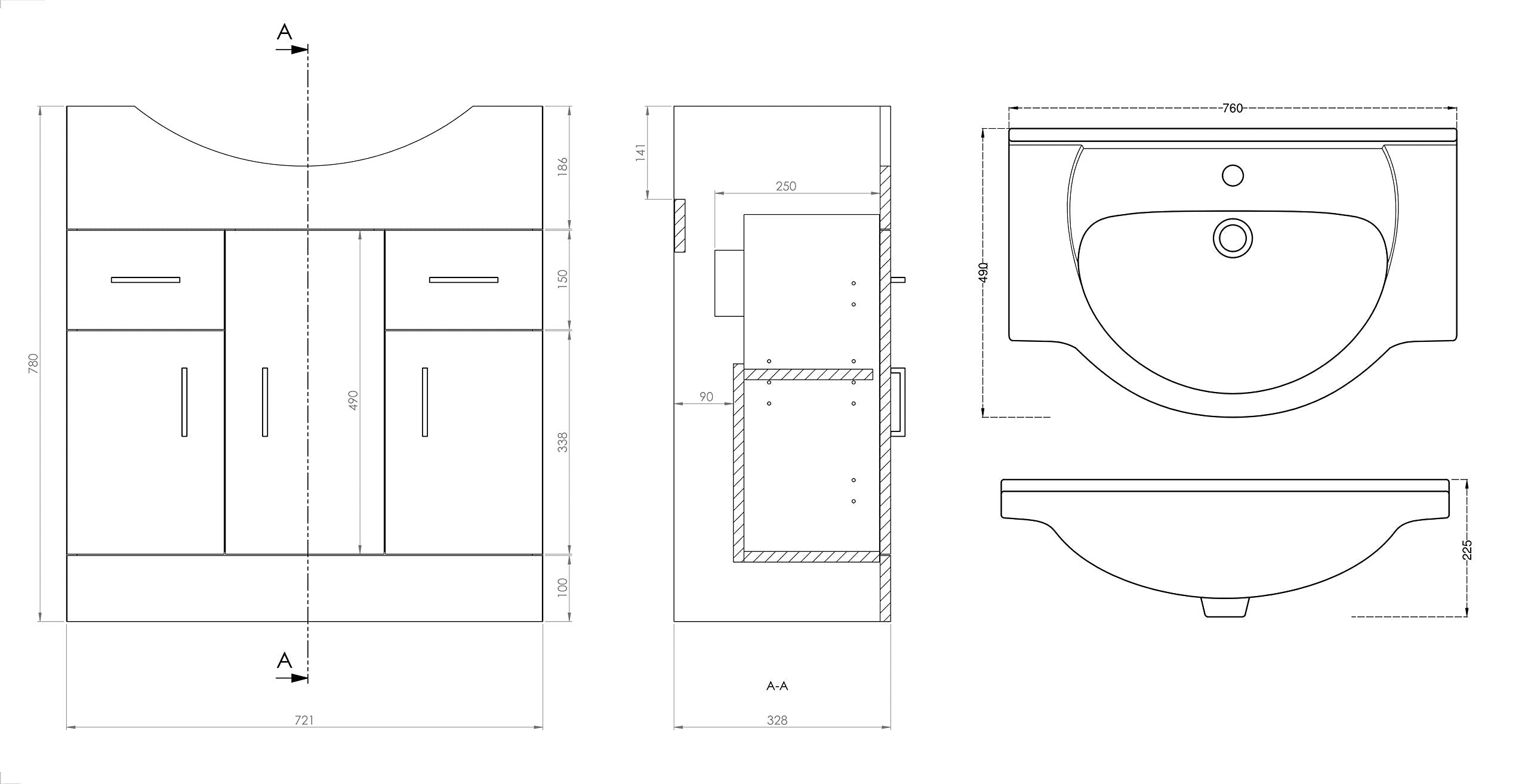 Linx 750mm Vanity Sink Cabinet Unit & Mono Basin Mixer Tap