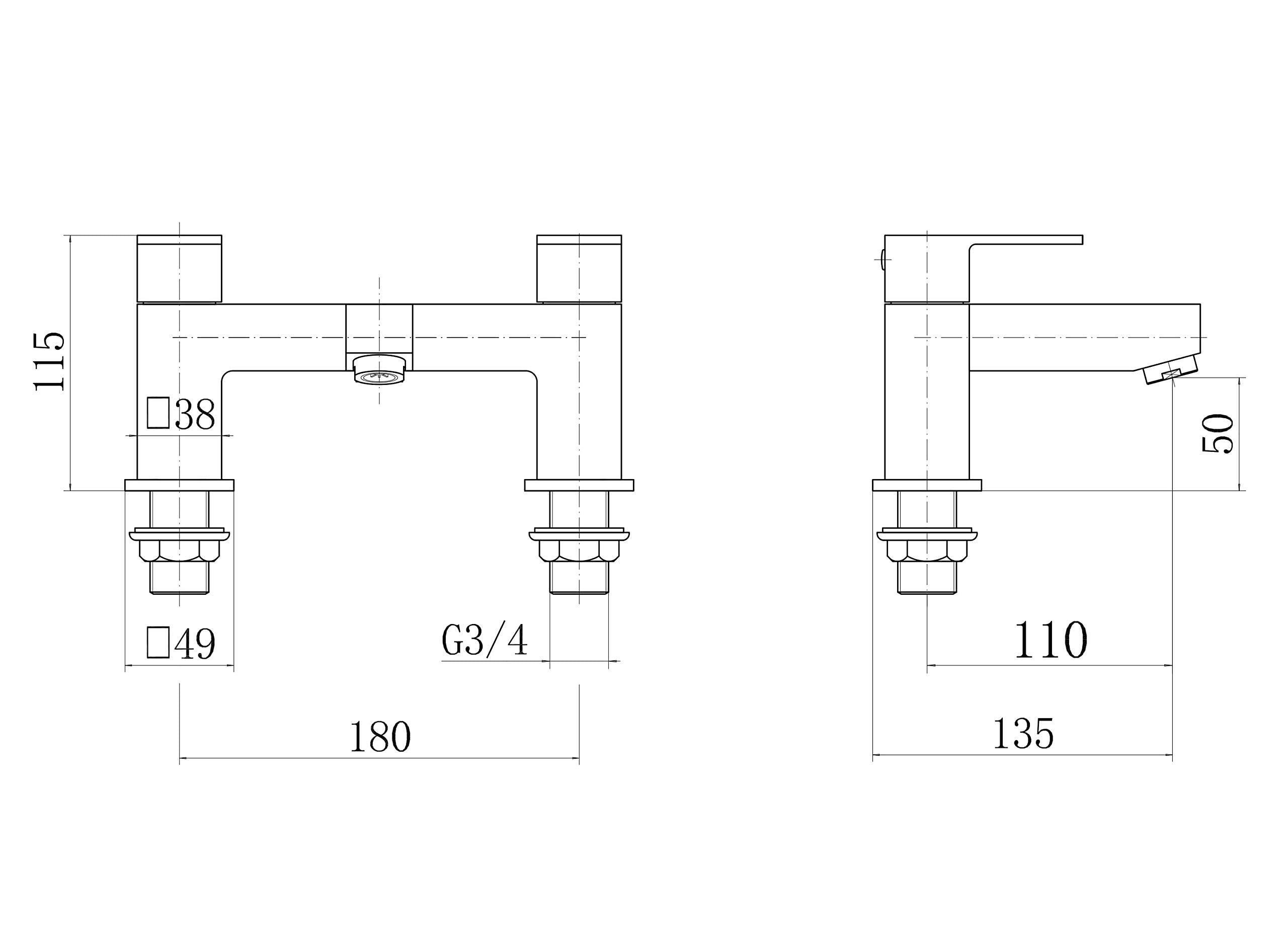 Margate Mono Chrome Basin Sink Mixer & Bath Filler Taps