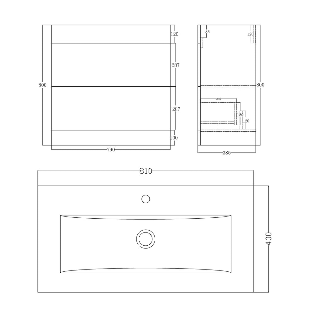 Desire Venus 800 White FS Unit and Slim-Edge Basin (Drawer & Flap)