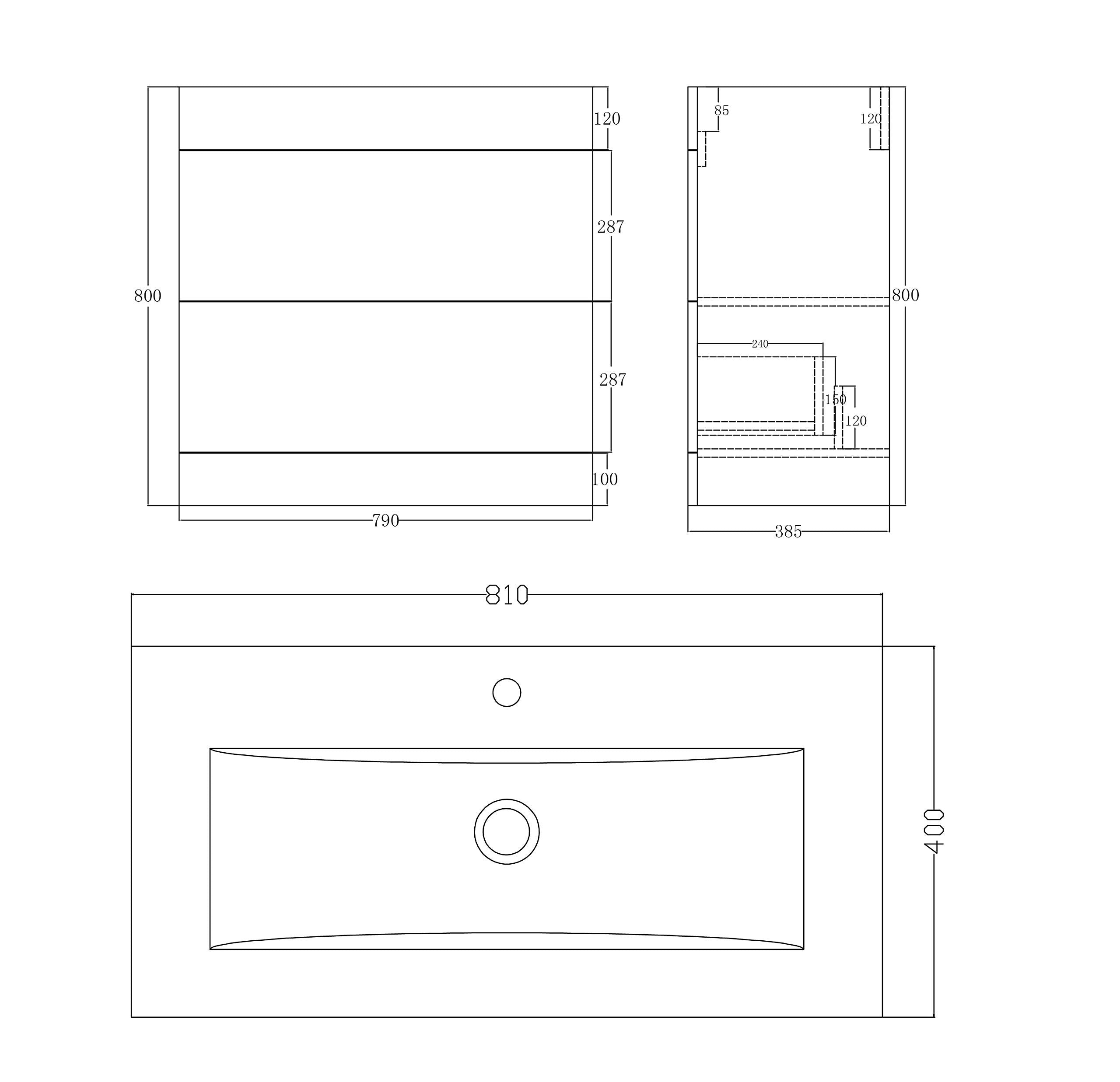 Desire Venus 800 White FS Unit and Slim-Edge Basin (Drawer & Flap)