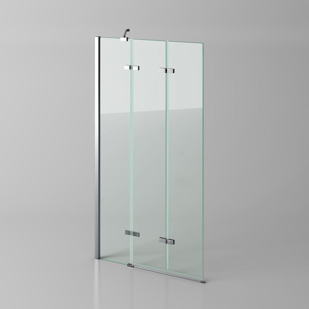 iBathUK Flexa Luxury Folding Bath Shower Screen, Pivot Glass Door Panel, Left Hand, Space-Saving Design, Modern Bath Shower Screen, Chrome, 800mm