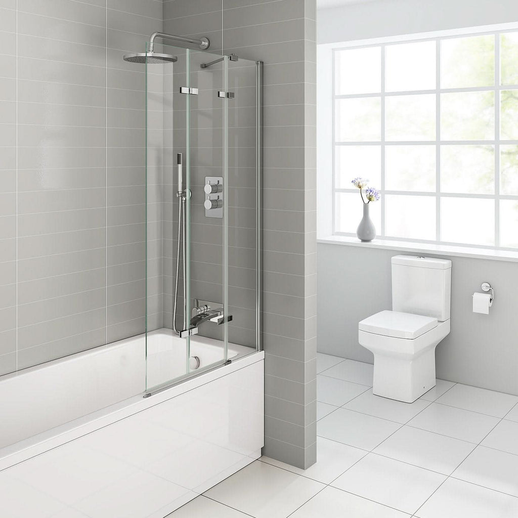 iBathUK Flexa Luxury Folding Bath Shower Screen, Pivot Glass Door Panel, Right Hand, Space-Saving Design, Modern Bath Shower Screen, Chrome, 800mm