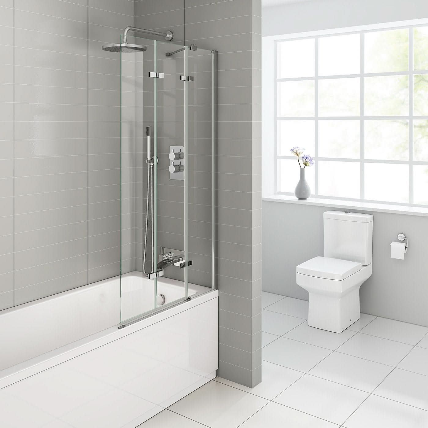 iBathUK Flexa Luxury Folding Bath Shower Screen, Pivot Glass Door Panel, Right Hand, Space-Saving Design, Modern Bath Shower Screen, Chrome, 800mm