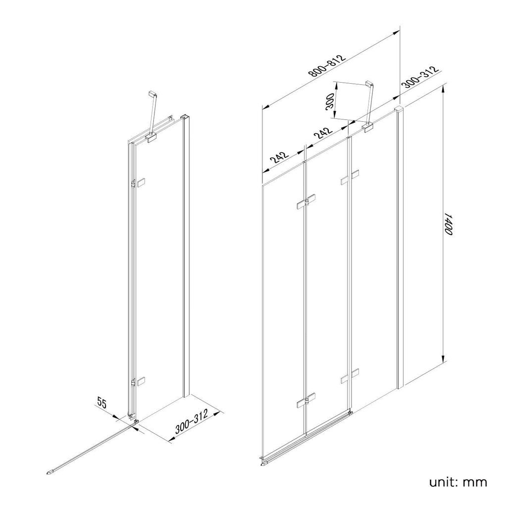 iBathUK Flexa Luxury Folding Bath Shower Screen, Pivot Glass Door Panel, Right Hand, Space-Saving Design, Modern Bath Shower Screen, Chrome, 800mm