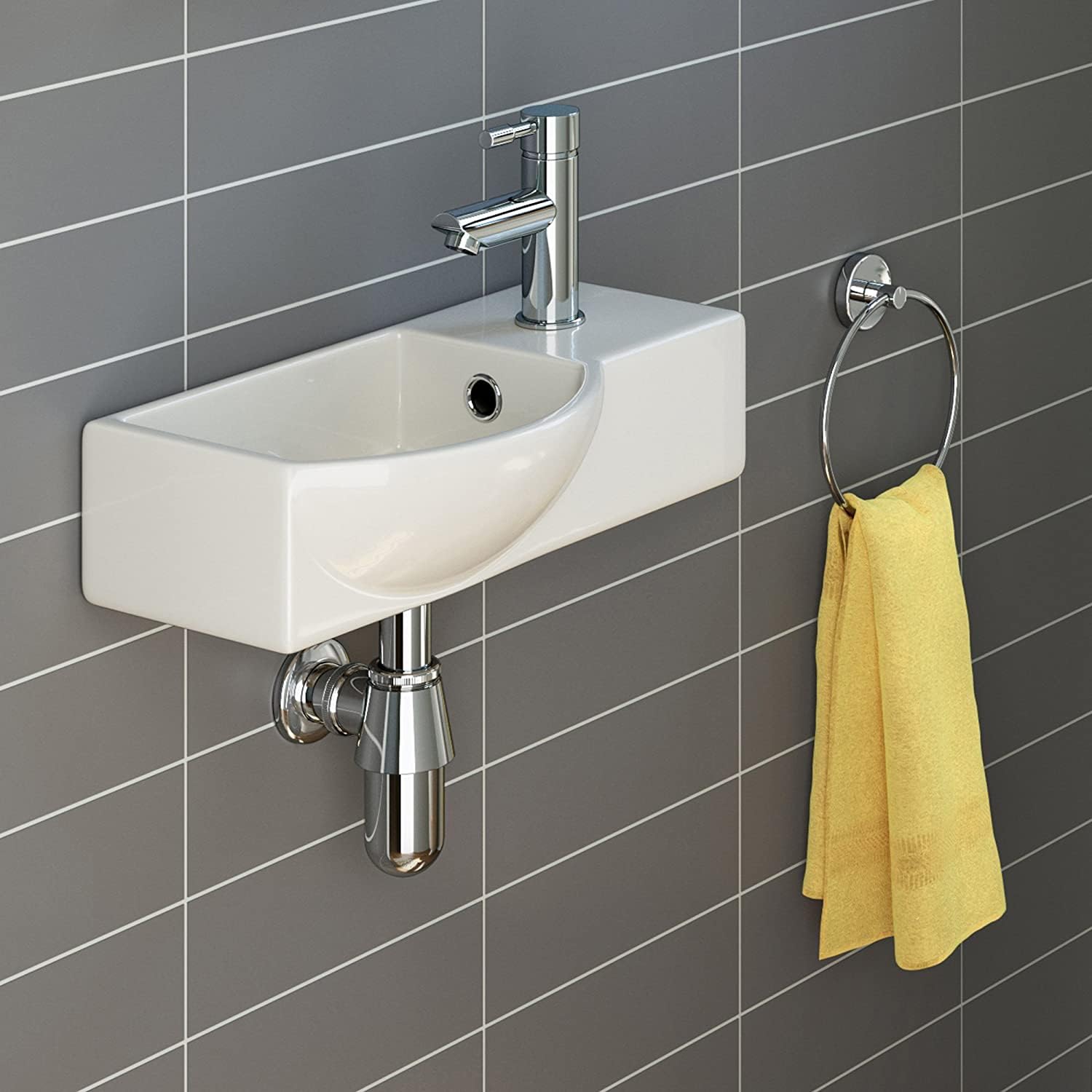 Modern Curved Ceramic Cloakroom Basin Wall Hung Bathroom Sink CA1008