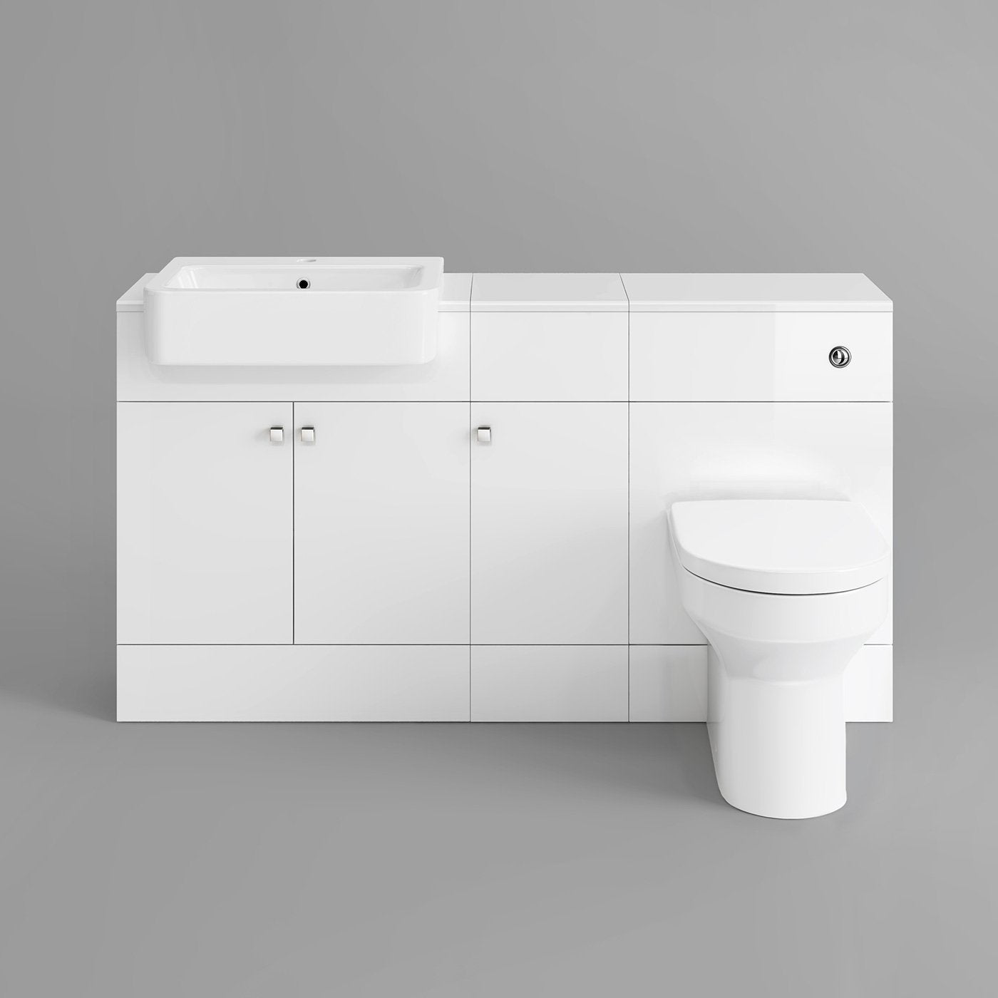 iBathUK Harper Combined Vanity Unit with Back To Wall Toilet, Vanity Unit with Basin, Modern Bathroom Furniture Set with Pan, Gloss White, 1500mm