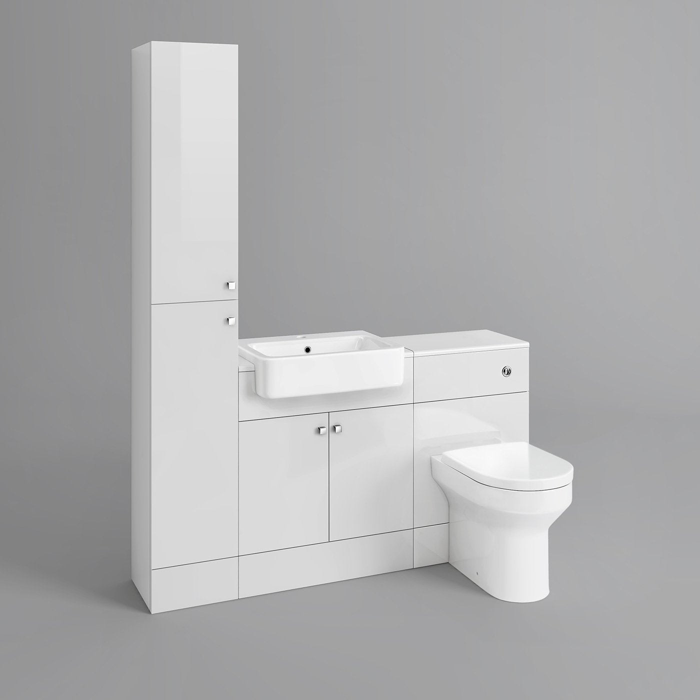 iBathUK Harper Combined Vanity Unit Bathroom Suite, Basin Cabinet with Back to Wall Toilet WC & Pan, Modern Vanity Unit with Basin Gloss White