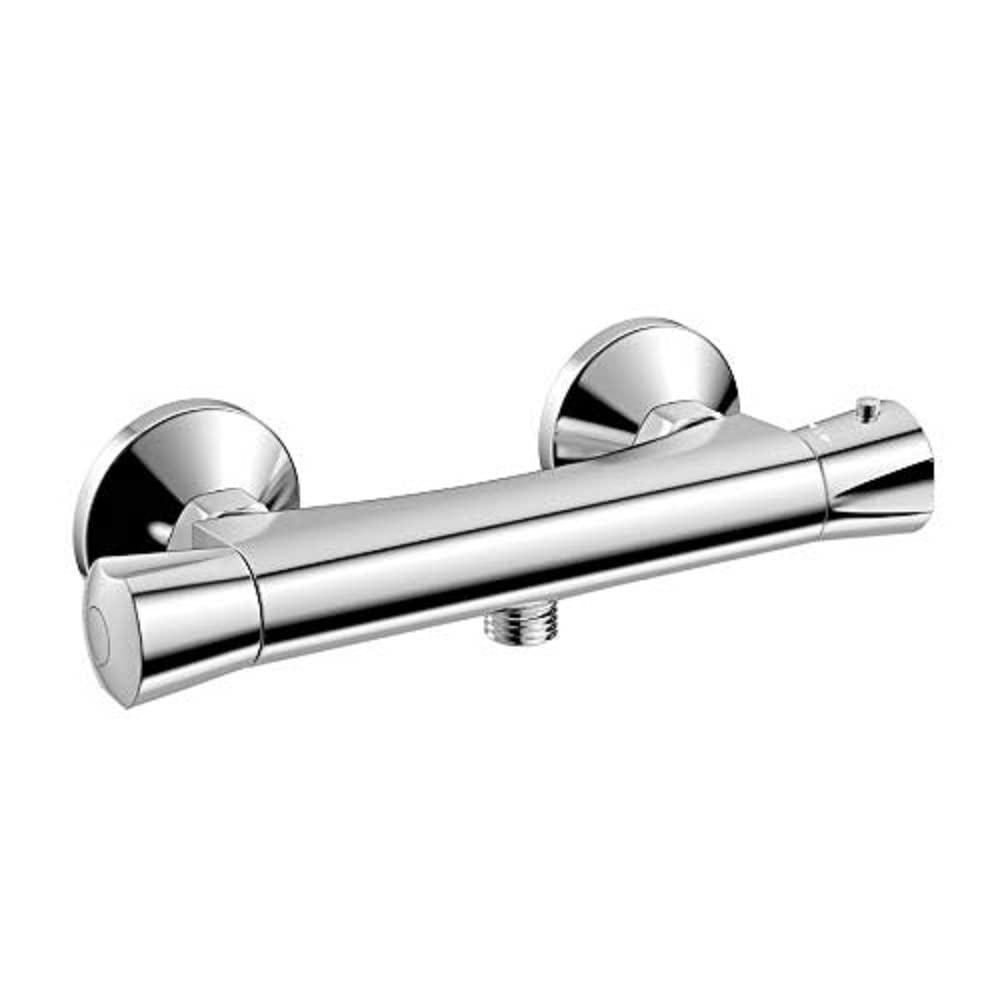iBathUK Sola Slim Thermostatic Exposed Deck Mounted Shower Bar Mixer Valve with Bath Tap, Bathroom Tap Set with Shower, Chrome