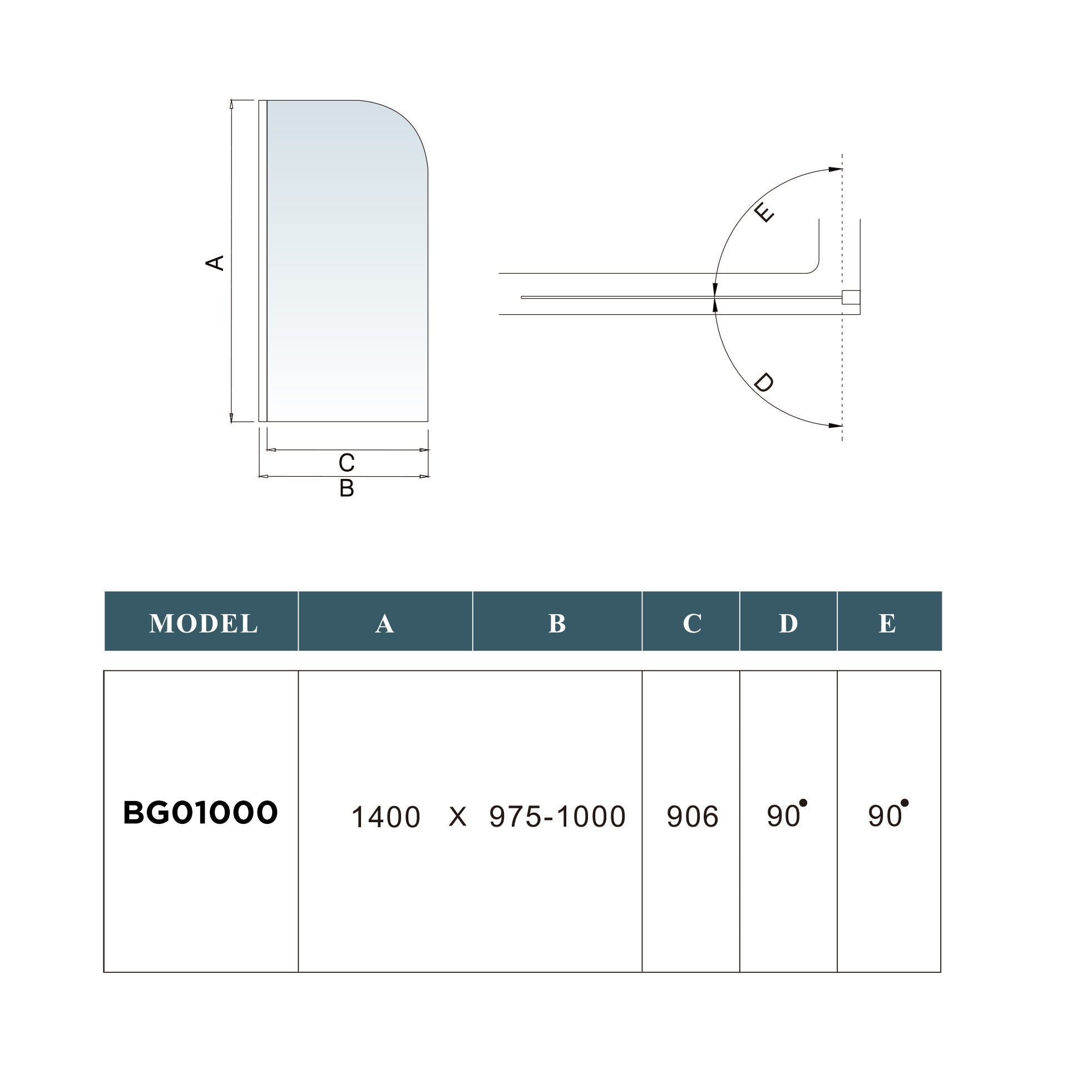 1000mm Modern Pivot Bath Shower Glass Screen Reversible Door Panel