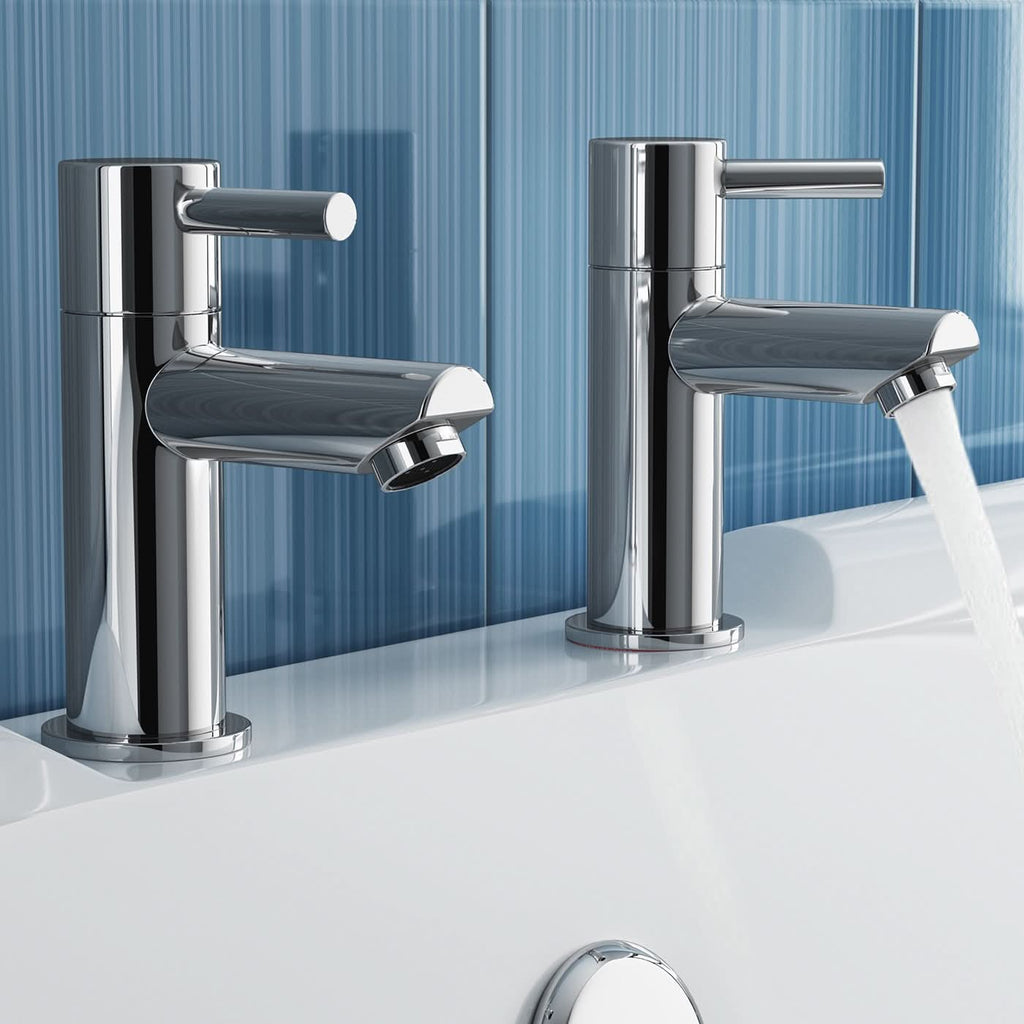 iBathUK Xylen Pair of Hot & Cold Bath Filler Taps, Traditional Chrome Bathroom Basin Faucets with Crosshead Handles, Basin with Mixer Tap