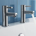iBathUK Xylen Pair of Hot & Cold Bath Filler Taps, Traditional Chrome Bathroom Basin Faucets with Crosshead Handles, Basin with Mixer Tap