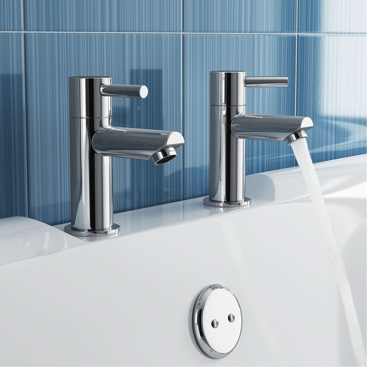 iBathUK Xylen Pair of Hot & Cold Bath Filler Taps, Traditional Chrome Bathroom Basin Faucets with Crosshead Handles, Basin with Mixer Tap