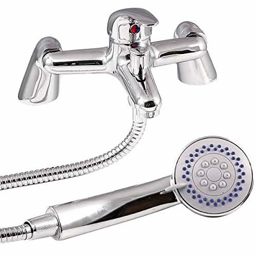 iBathUK Orvex Bath Filler Mixer Tap with Hand-Held Shower Head, Complete Deck-Mounted Bath Set, Basin with Mixer Tap, Chrome