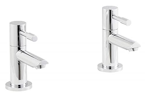 iBathUK Xylen Pair of Hot & Cold Basin Mixer Taps, Bathroom Faucets for Classic Dual-Tap Styling, Basin with Mixer Tap, Chrome