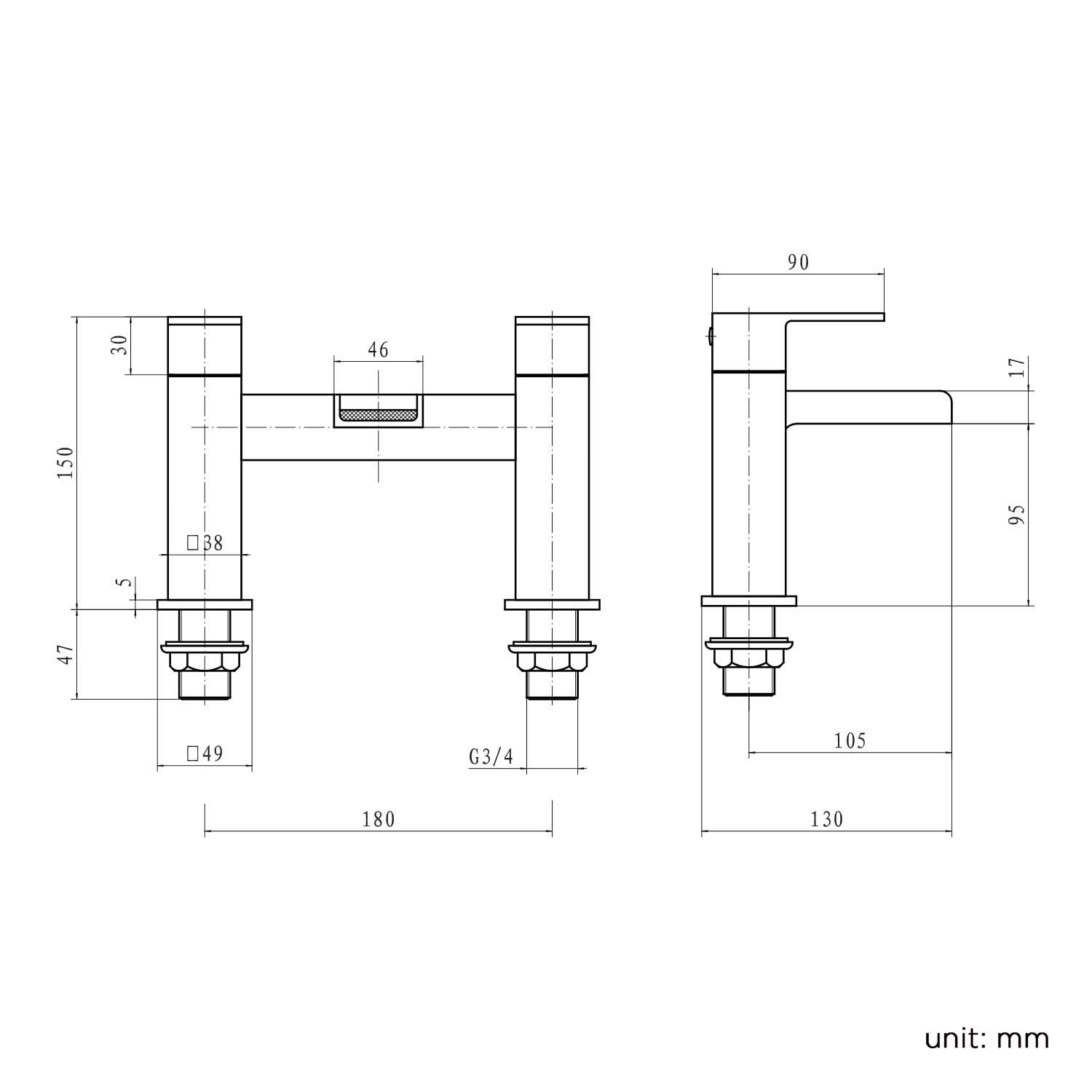 iBathUK Craven Modern Waterfall Monobloc Bath Filler Mixer Tap, Bath Filler Tap, Chrome Designer Tub Faucet