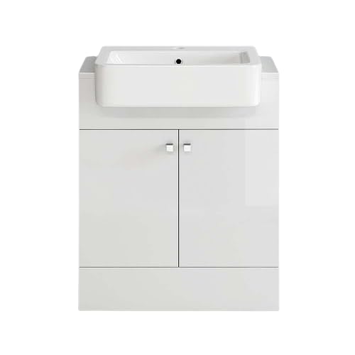 660 mm Grey Vanity Sink Unit Ceramic Basin Bathroom Door Storage Furniture