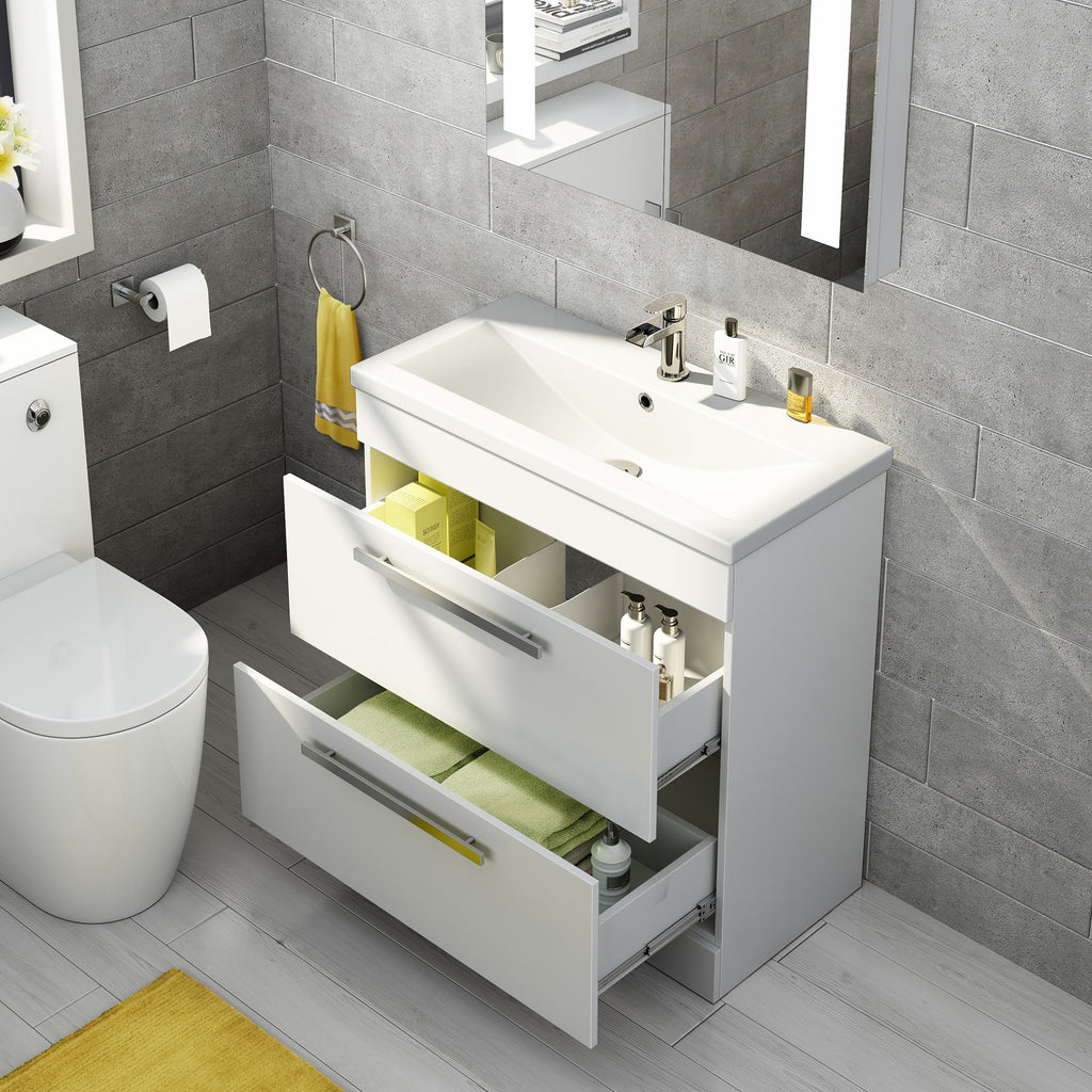 800mm Designer White Vanity Sink Unit Bathroom Basin Storage Furniture MV830