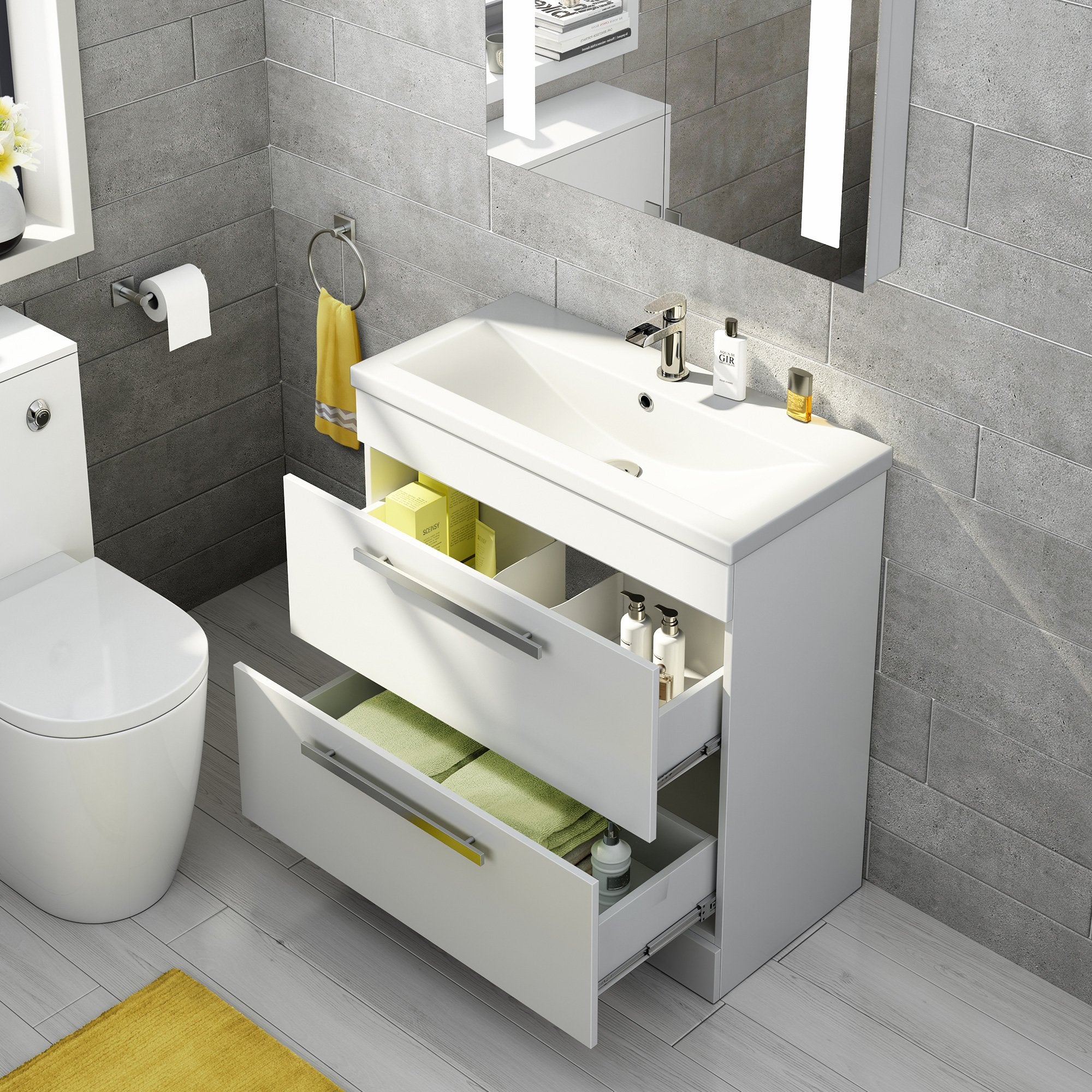 800mm Designer White Vanity Sink Unit Bathroom Basin Storage Furniture MV830