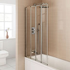 iBathUK Revolv Modern Pivot Folding Bath Shower Glass Screen, Reversible Clear Glass Door Panel, 800mm