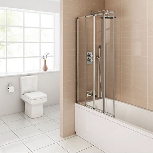 iBathUK Revolv Modern Pivot Folding Bath Shower Glass Screen, Reversible Clear Glass Door Panel, 800mm