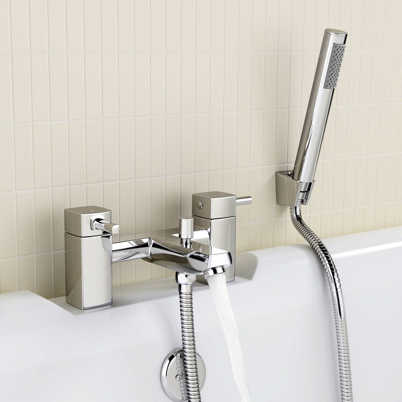 iBathUK Aqulen Square Bath Filler Mixer Tap with Modern Bathroom Shower Head, Modern Bath Filler Tap