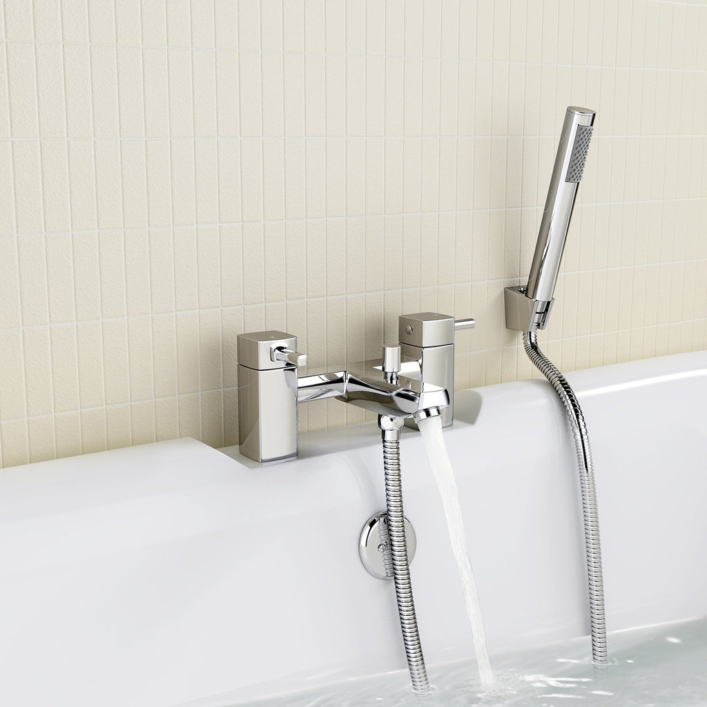 iBathUK Aqulen Square Bath Filler Mixer Tap with Modern Bathroom Shower Head, Modern Bath Filler Tap