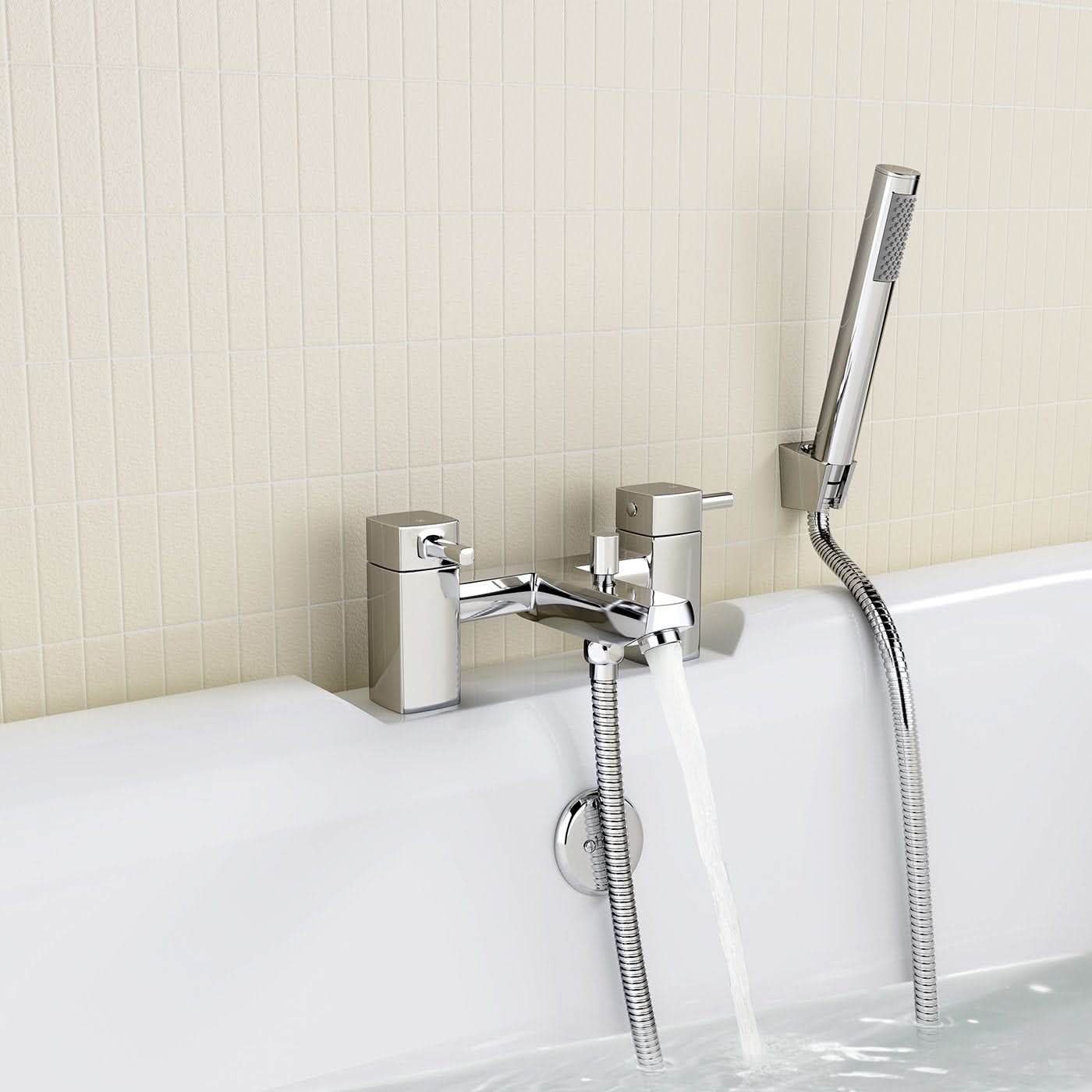 iBathUK Aqulen Square Bath Filler Mixer Tap with Modern Bathroom Shower Head, Modern Bath Filler Tap